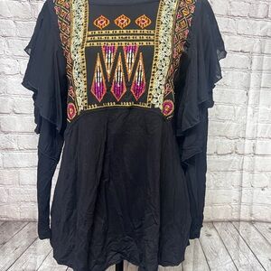 Free people Black Embroidered Top